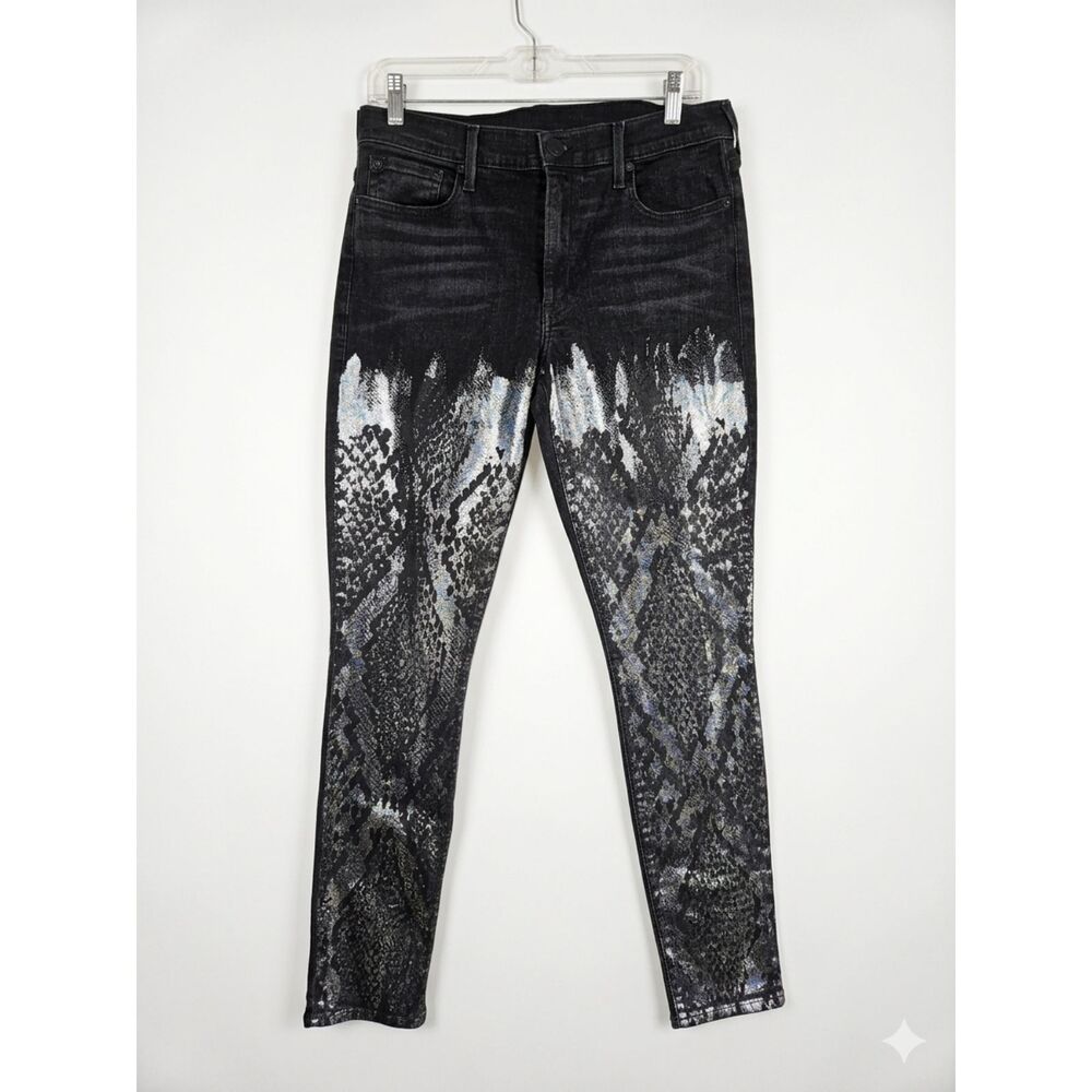 TRUE RELIGION Halle Skinny Metallic Snake Print Jeans Black Venom EUC Size 30